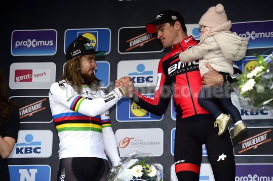 Peter Sagan e Greg Van Avermaet sul podio della Omloop Het Nieuwsblad - © BettiniPhoto